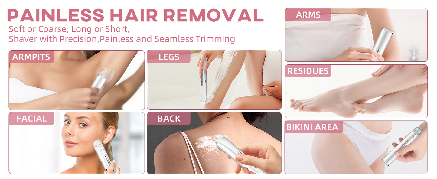 2 in 1 Electric Women Shaver Dual Head Bikini Trimmer Waterproof Wet Dry Use Facial Hair Remover for Underarm Leg Arm Body Face