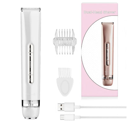2 in 1 Electric Women Shaver Dual Head Bikini Trimmer Waterproof Wet Dry Use Facial Hair Remover for Underarm Leg Arm Body Face