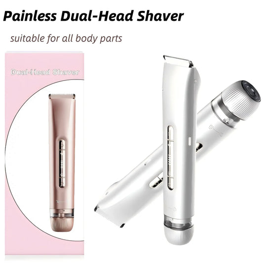 2 in 1 Electric Women Shaver Dual Head Bikini Trimmer Waterproof Wet Dry Use Facial Hair Remover for Underarm Leg Arm Body Face